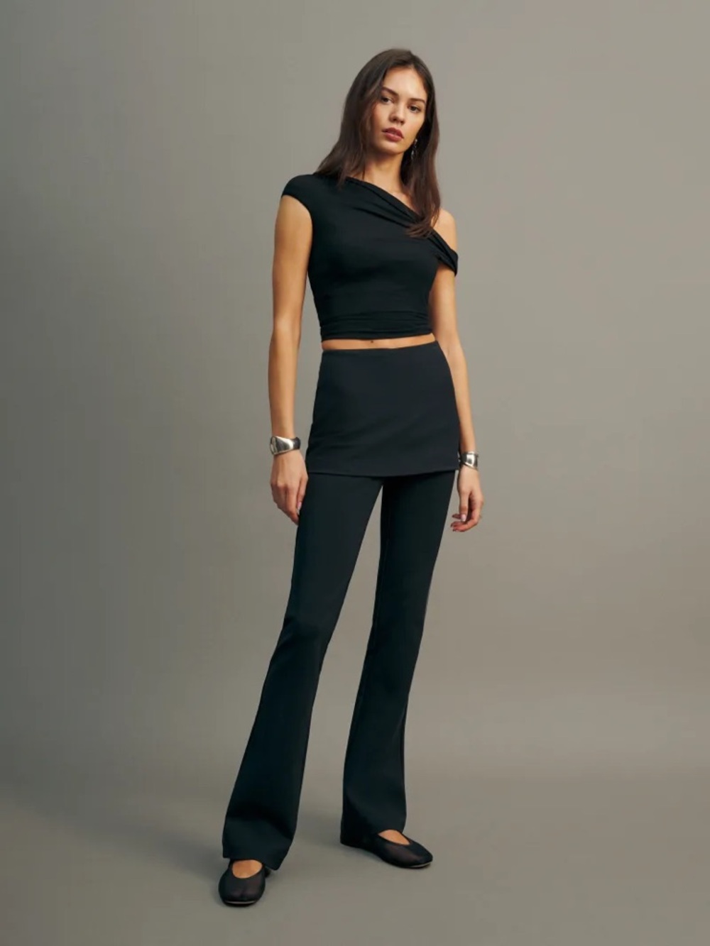 Reformation Black Skirted Flare Priya Pants